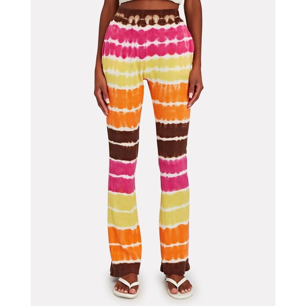 NEW XS Free People Christina Lehr Multicolor Cotton Tie-Dye Thermal Flare Pants